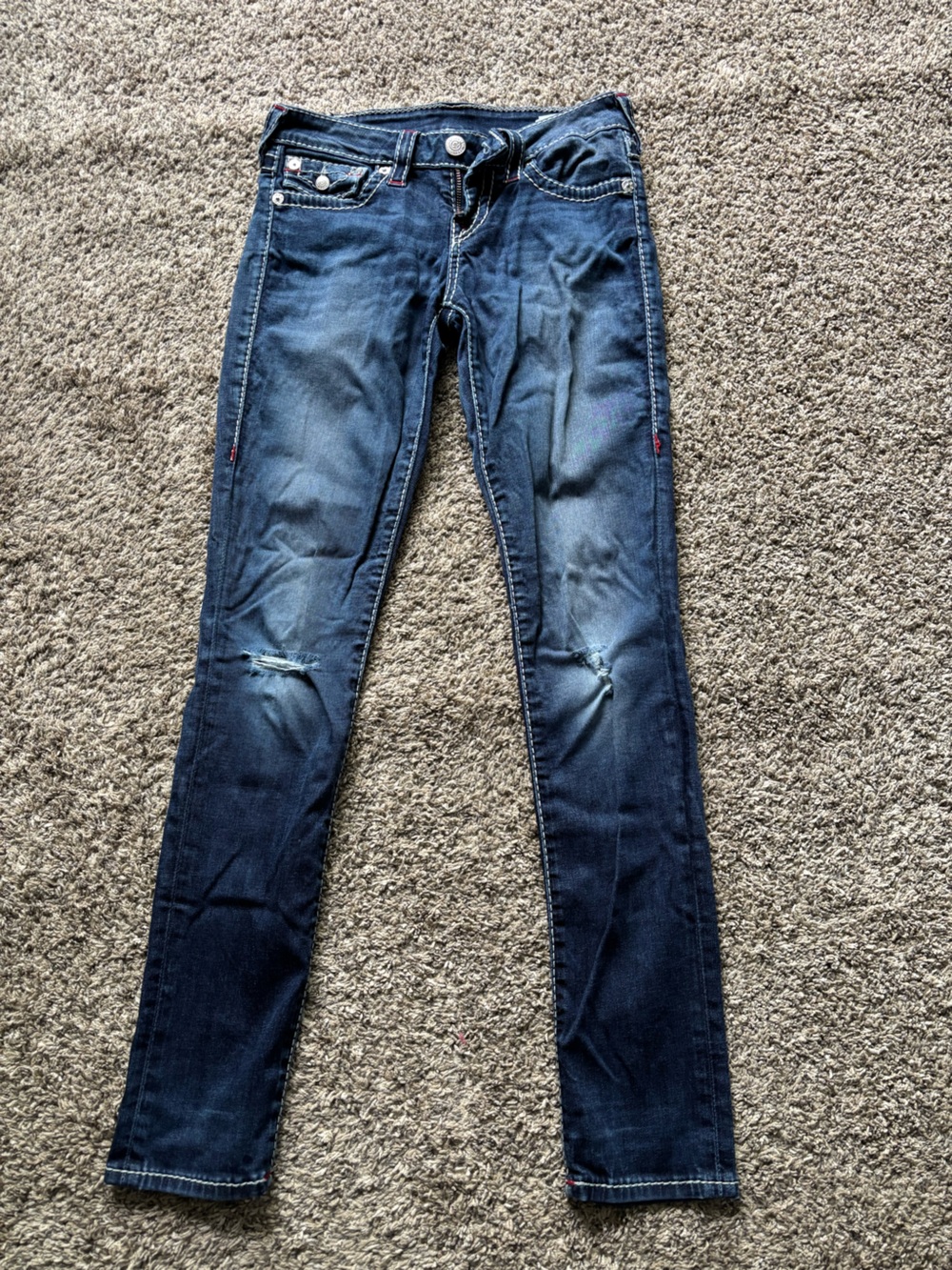 Slim Fit Distressed Dark Blue Jeans